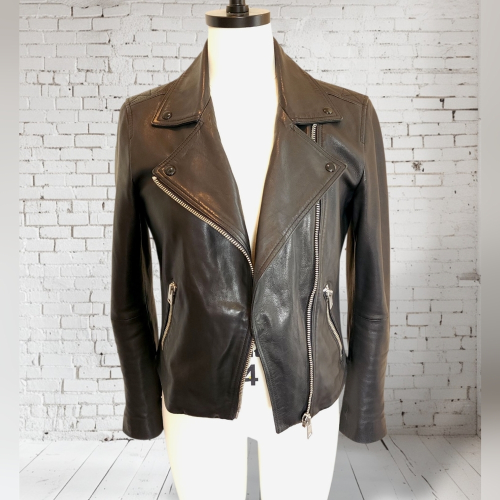 Allsaints Black Leather Biker Jacket EUC